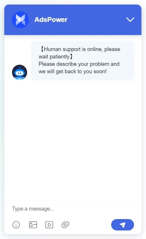 Chat de suporte do AdsPower