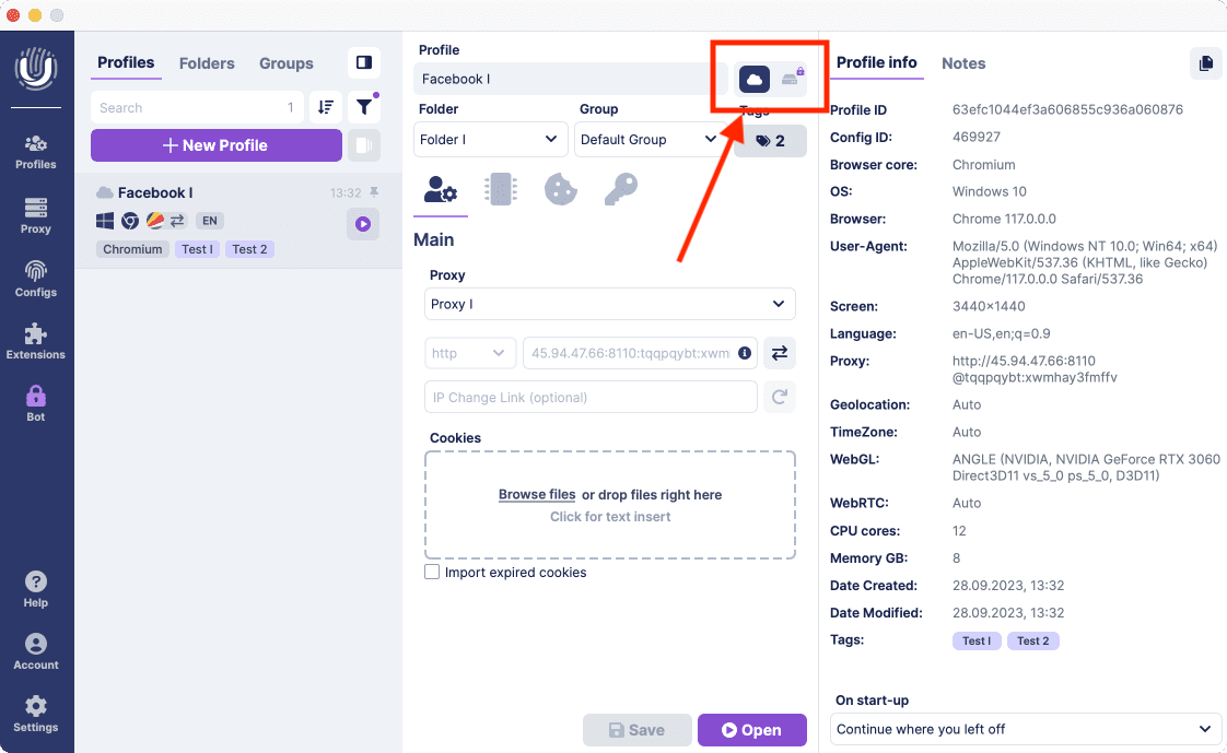 Cloud profile storage